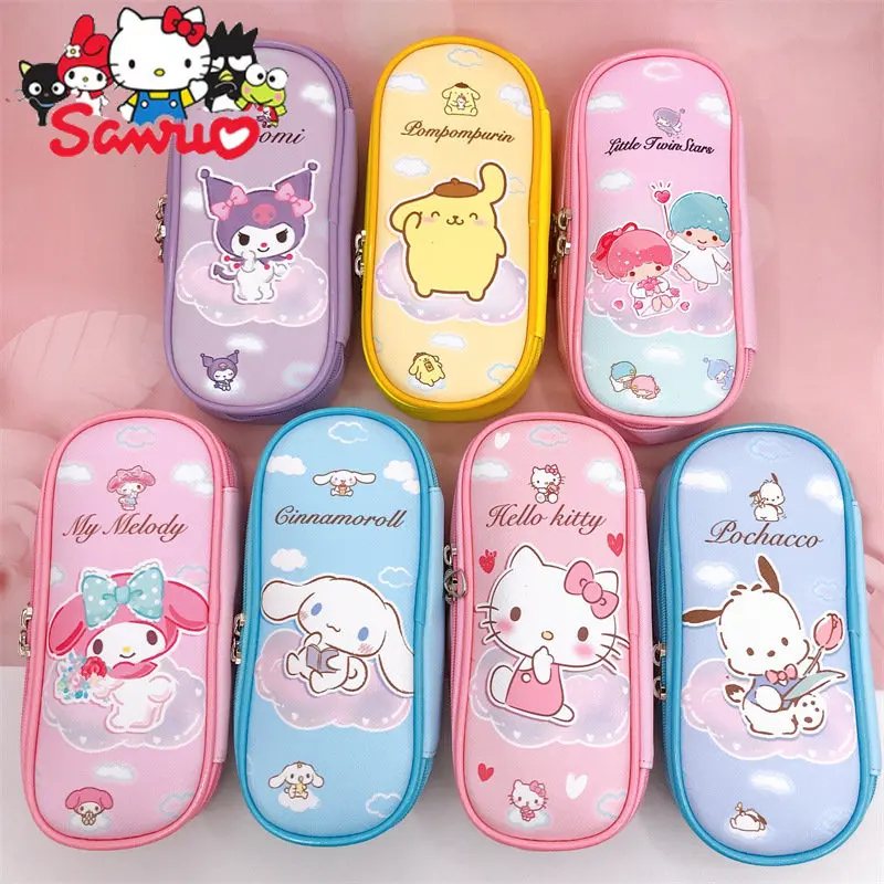 

Sanrio Melody Kuromi Hello Kitty Cinnamoroll Pochacco Double Zipper PU Stationery Box Pencil Bag Cloud for Elementary Students