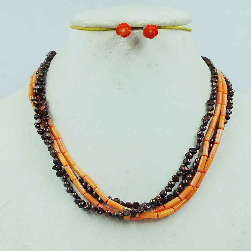 Абсолютно красиво. Ожерелье и серьги из натурального коралла/3 мм в стиле барокко