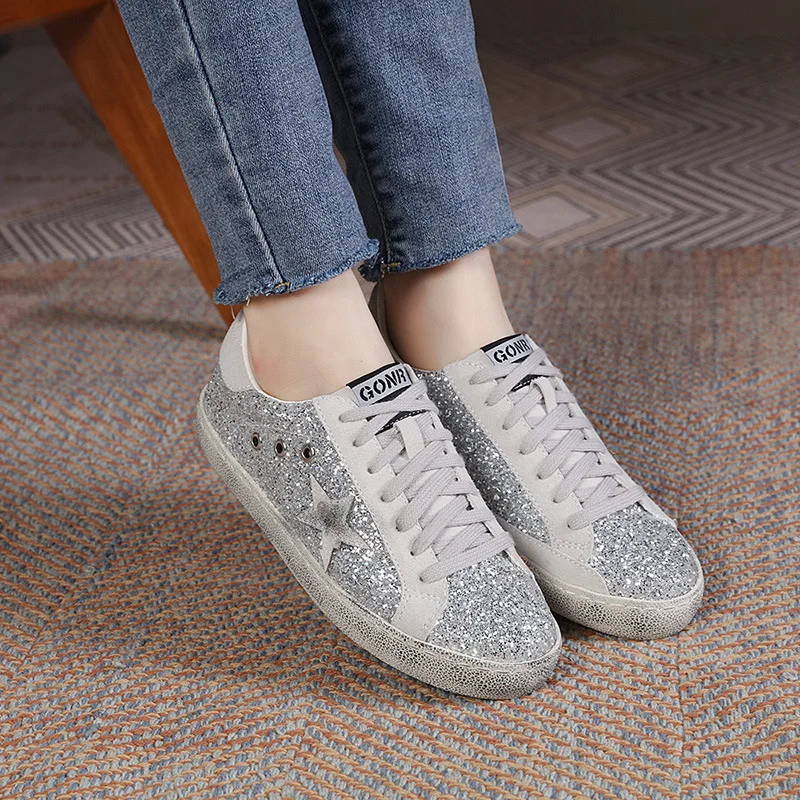 Туфли грязные женские с блестками натуральная кожа ретро тарелка маленькие