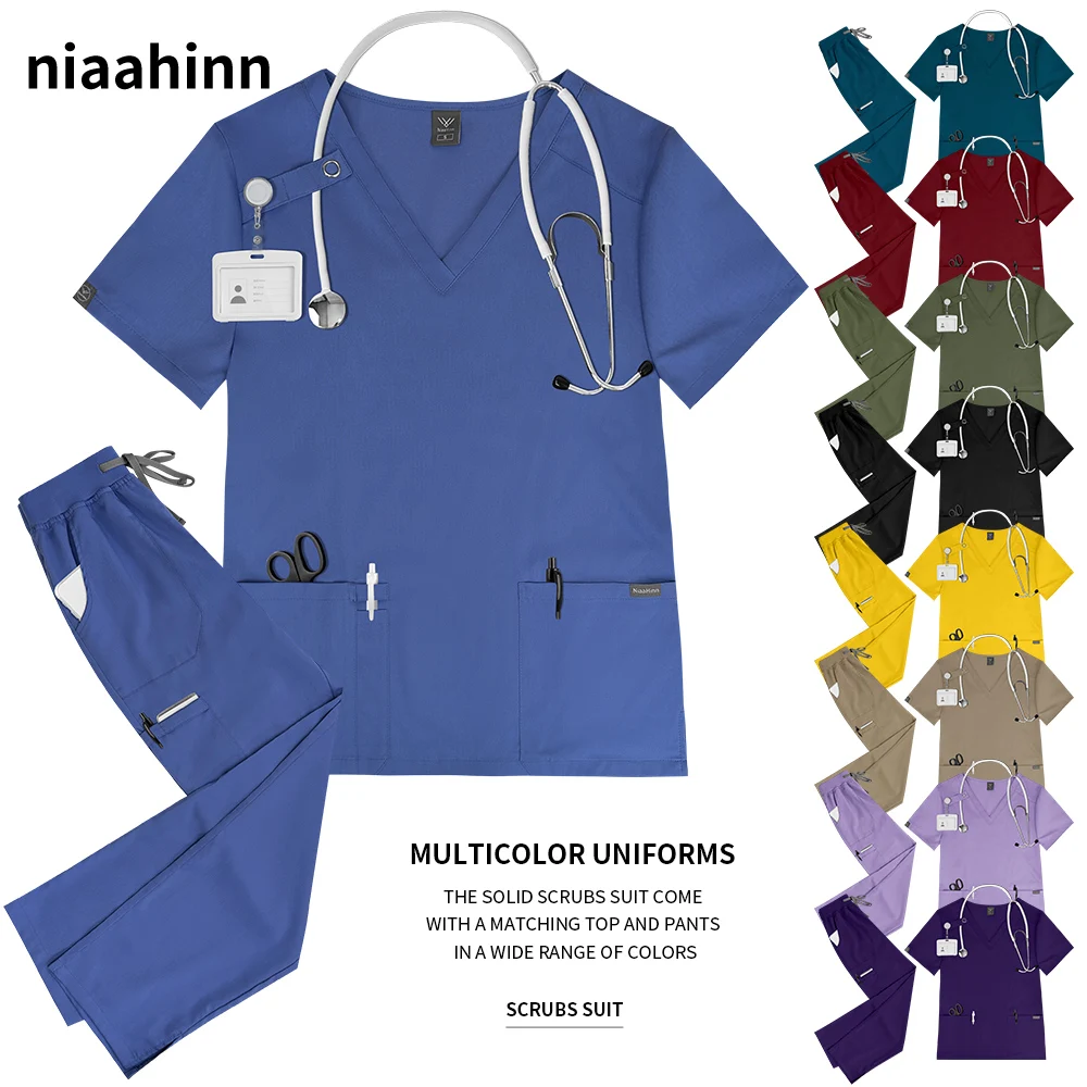 Фото Niaahinn Uniformes Medicos, рабочая одежда для стоматолога и медсестры, женская медицинская униформа медсестры, скрабы, униформа, женские скрабы, комплект спецодежды №1