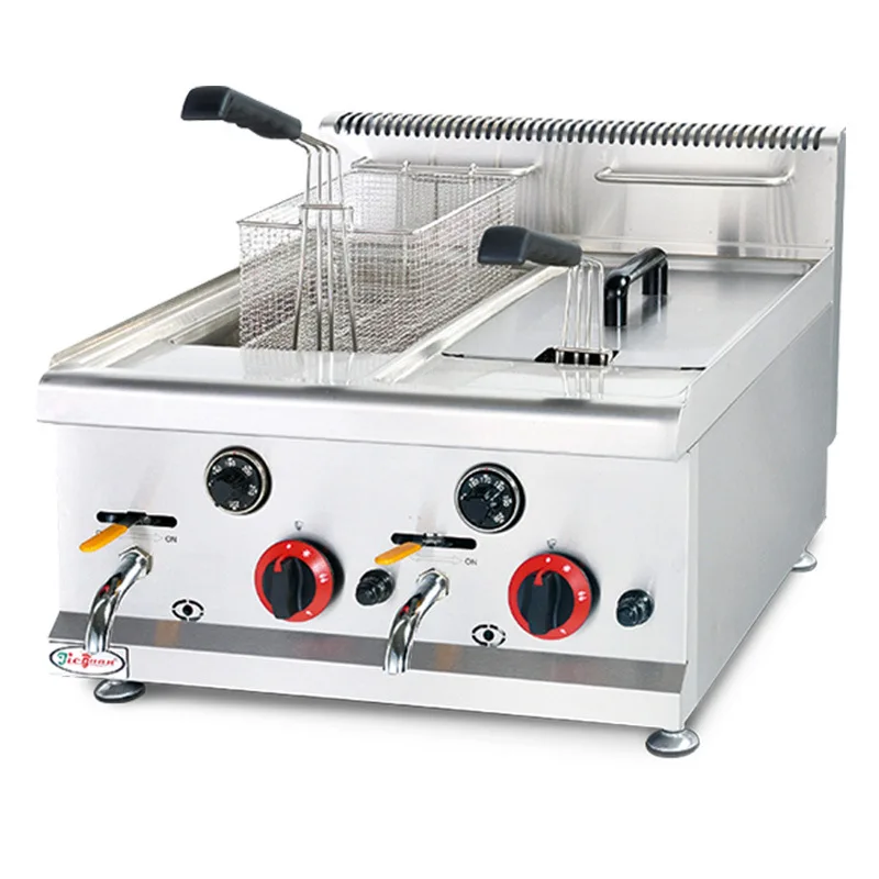 

GF-585 Benchtop Gas Double Cylinder Double Screen Fryer Commercial Fryer Fries Fried Chicken Fryer Chicken Steak