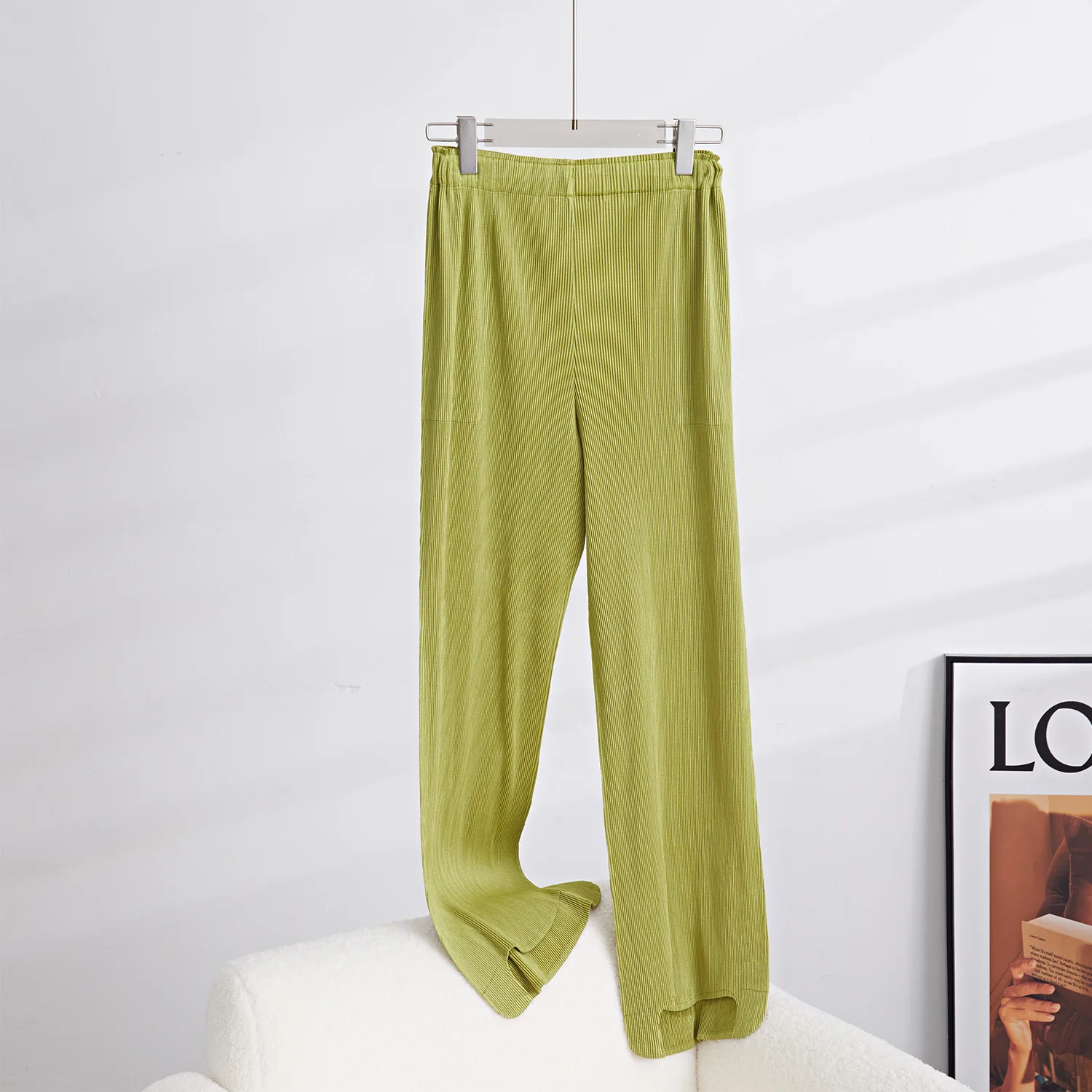 

Pleated casual pants for women's summer new green high waisted loose oversized slim and draped long wide leg pants