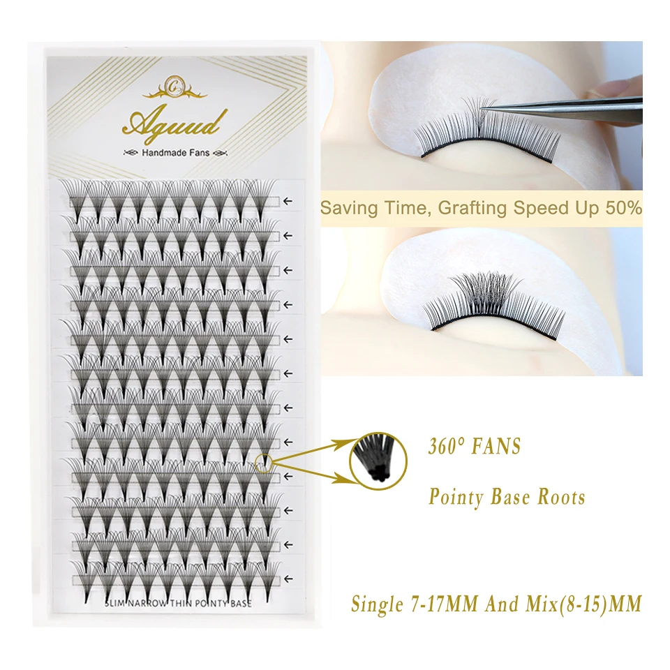 

AGUUD Thin Pointy Base Premade Fans Lash Individual Eyelash Extensions Medium Stem Sharp Makeup Cilios Russian Volume Fans Lash