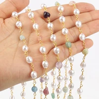 1m gold plated stainless steel moon shape pearl irregular stone beads chain for bracelets necklace ankles jewelry making diy