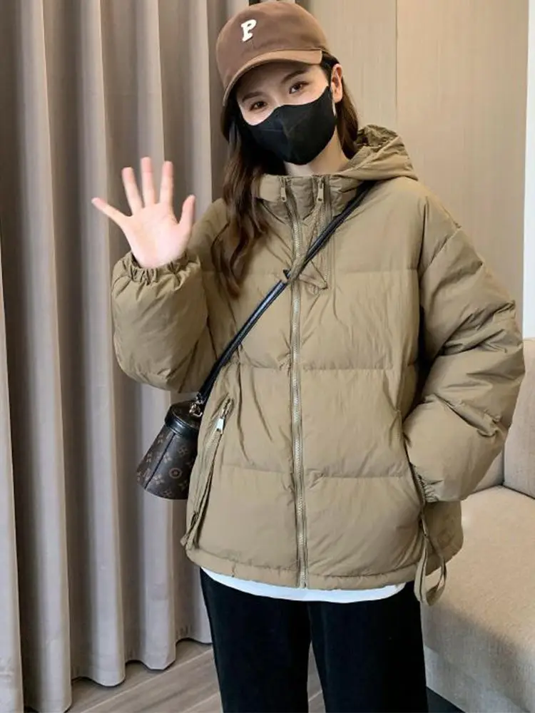 Women Winter Duck Down Coat Thickening Fashion Short Down Jacket Warm Casual for Spring with Hooded Zipper Pockets Warm M60