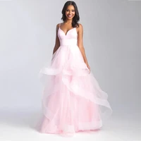 spaghetti strap deep v neck cocktail dresses a line mesh party temperament elegant high sexy court train long prom ball gown
