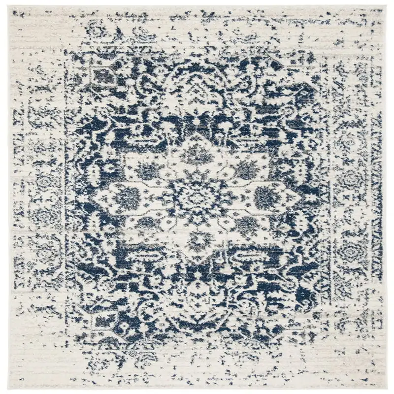 

Traditional Area Rug, Cream/Navy, 5'1" x 7'6"