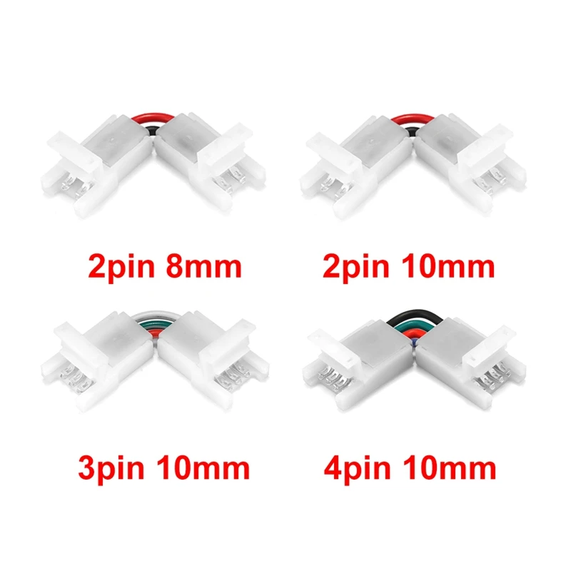 

2/3/4pin Right Angle Corner Connector 8/10mm L-Shape 12V/24V LED Connectors For SMD 3528 5050 RGB LED Strip Lights to Strip