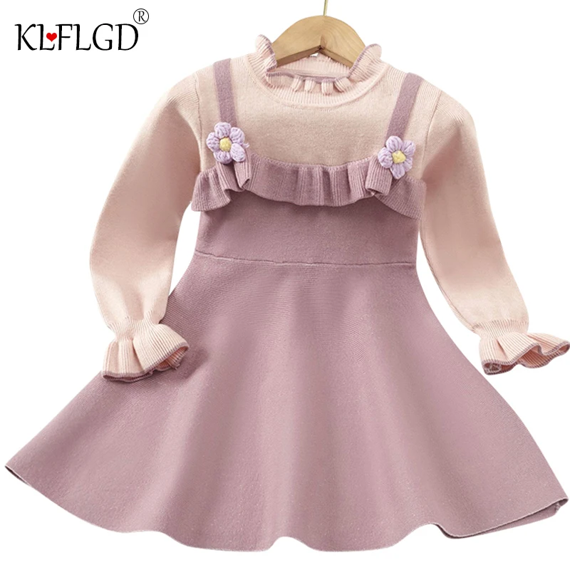 

Вязаное платье в стиле пэчворк для девочек, новое осеннее детское вязаное платье принцессы с длинным рукавом, ТРАПЕЦИЕВИДНОЕ плиссированно...