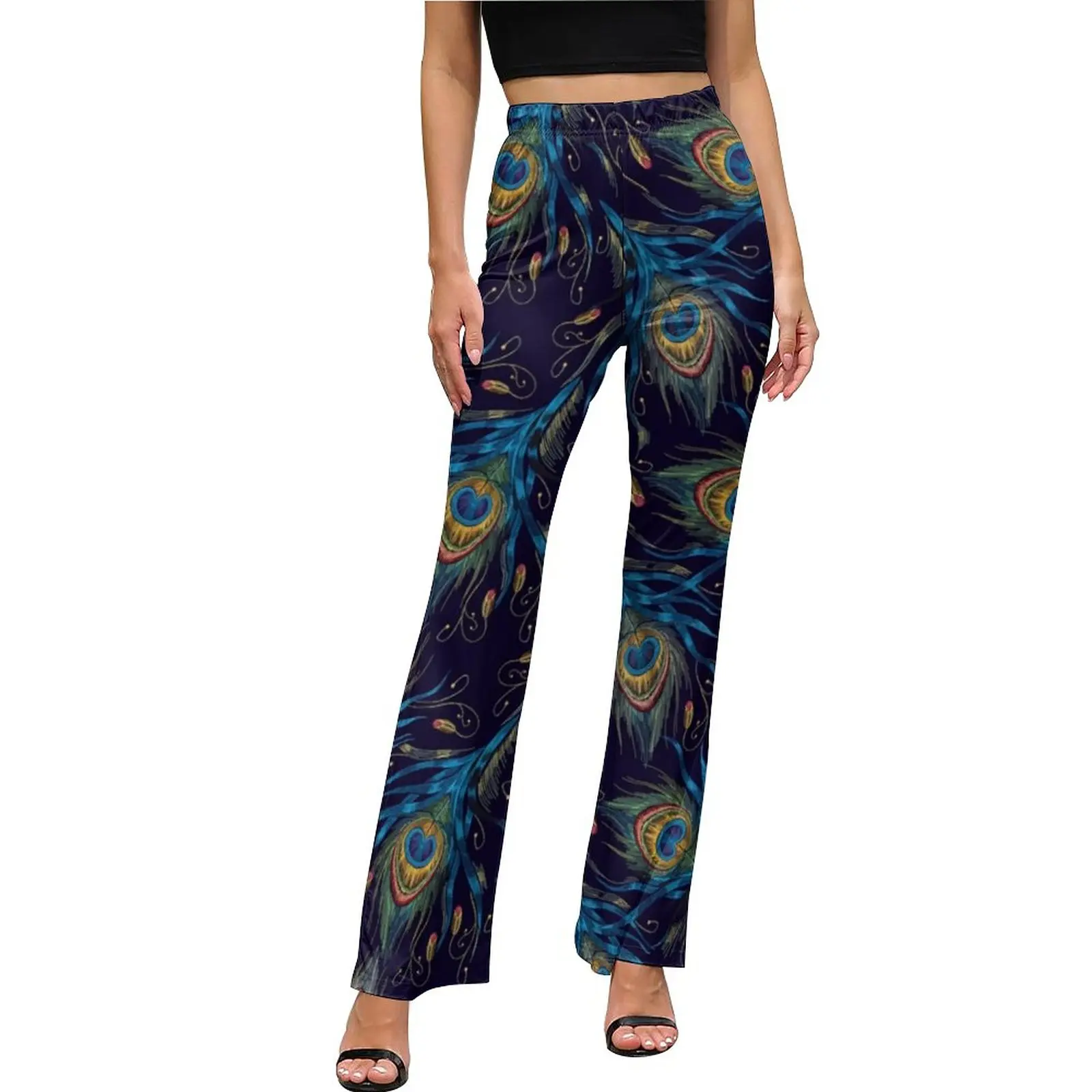 

Tails Of Peacocks Casual Pants Autumn Peacock Art Print Modern Flared Trousers Elastic Waist Slim Fit Stretch Streetwear Pants