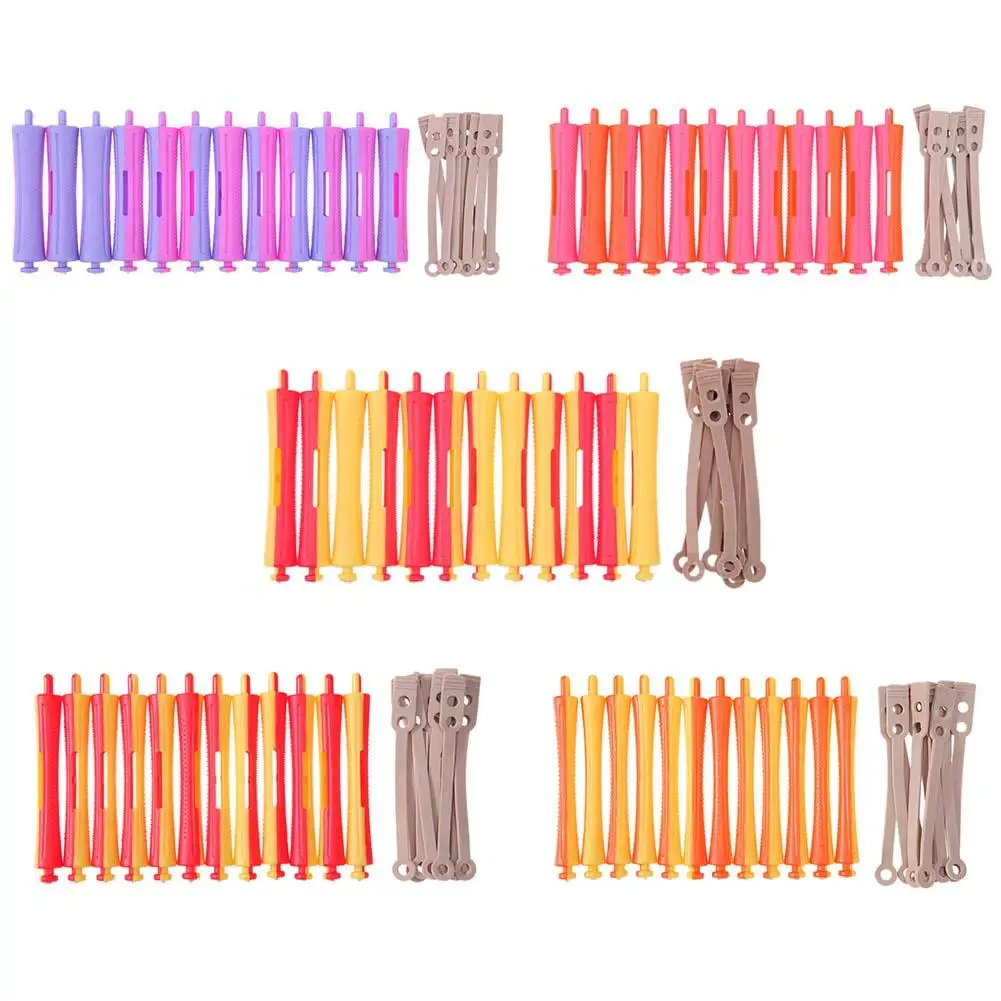 

12Pcs/Set DIY Hairdressing Perm Rod Salon Hair Roller Rubber Band Hair Curler Clip DIY Hair Styling Tool Random Color