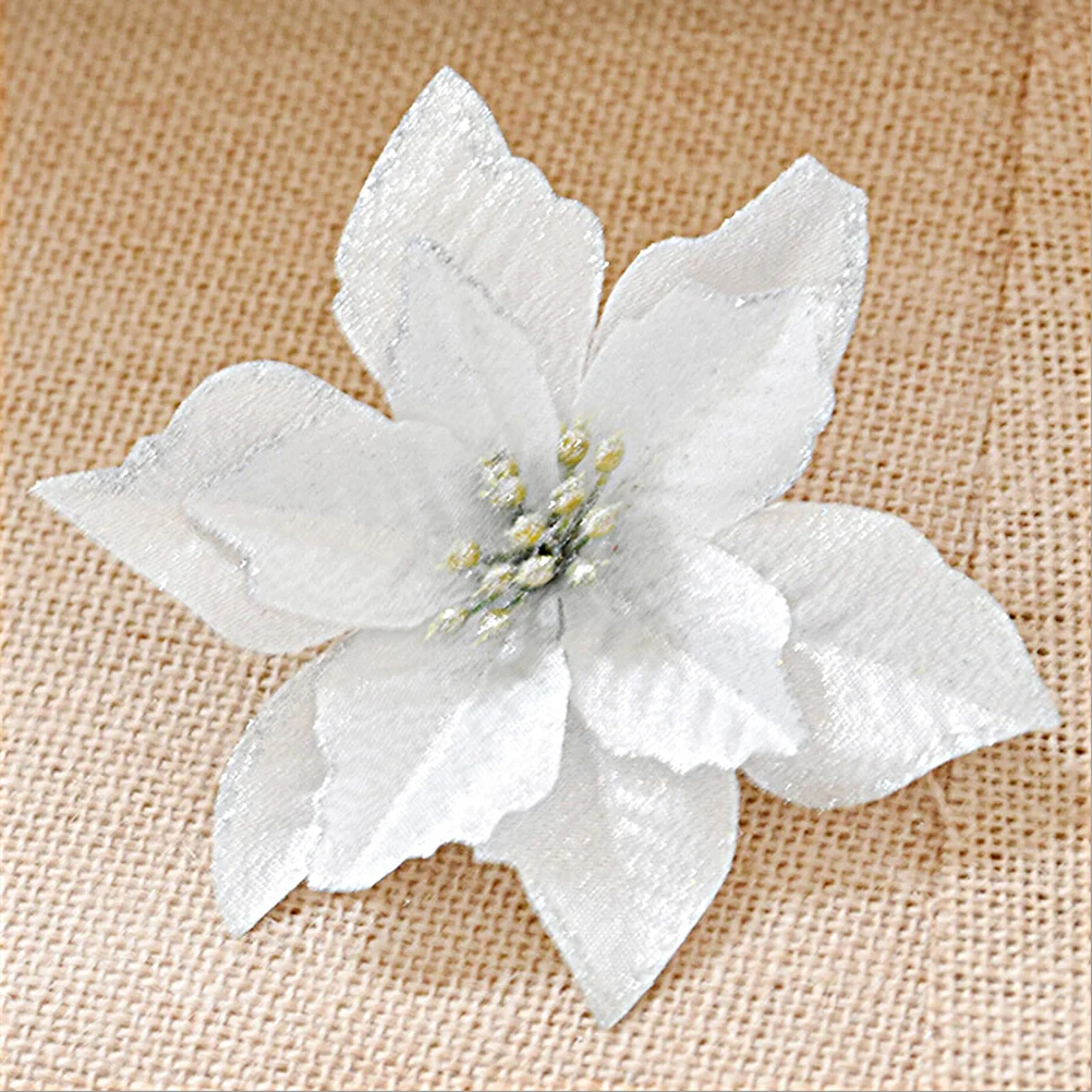 

Christmas Poinsettia Flowers Artificialdecorations Tree Flower Fake Glitterornaments Decorative Decoration Decor Silver