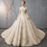 2022 new off shoulder princess dream bridal dress wedding long tail spot super fairy star sky summer ashley carol official store