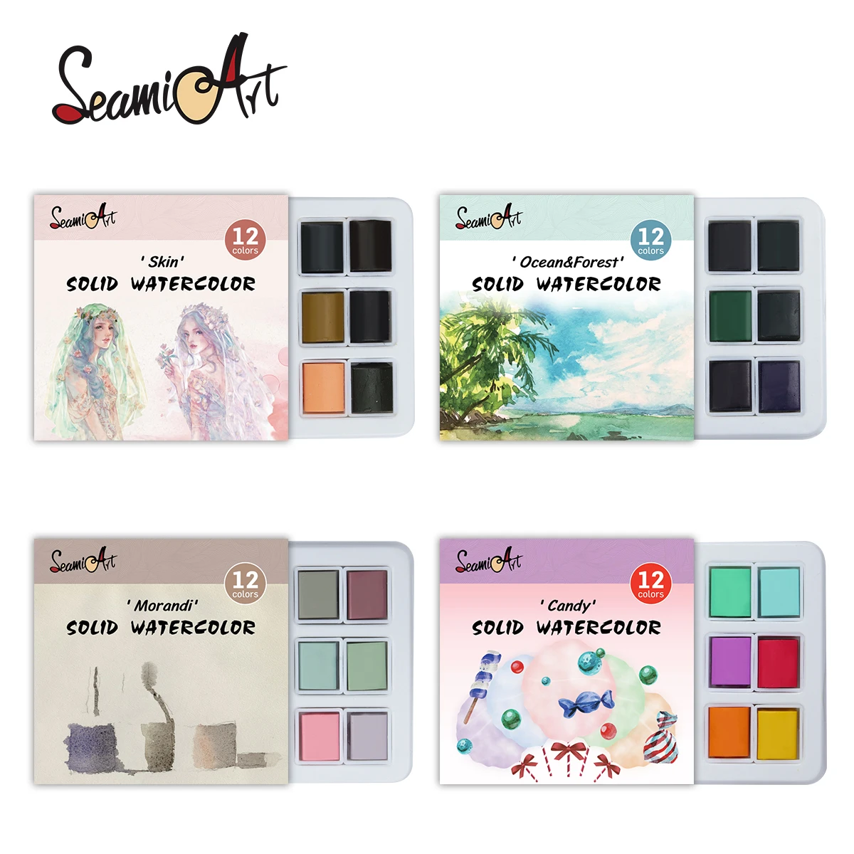 Seasiart – Ensemble d'aquarelle solide, 12 couleurs,, peau/océan/bonbons/morandi, paquet simple pour peinture, fournitures d'art