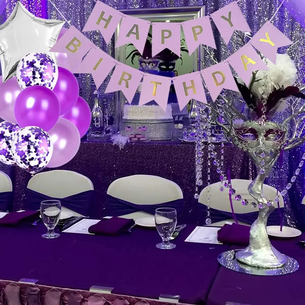 Пурпурные украшения для вечеринки в честь 40-го дня рождения женщин с пурпурными