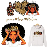 diy fashion women t shirt decals heat transfer patch thermo sticker love heart afric girl iron on patches for clothes appliques