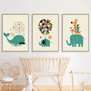 Мультфильм слон, Кит коала Жираф воздушный шар настенное Искусство Холст Картина скандинавские плакаты и принты настенные картины декор детской комнаты