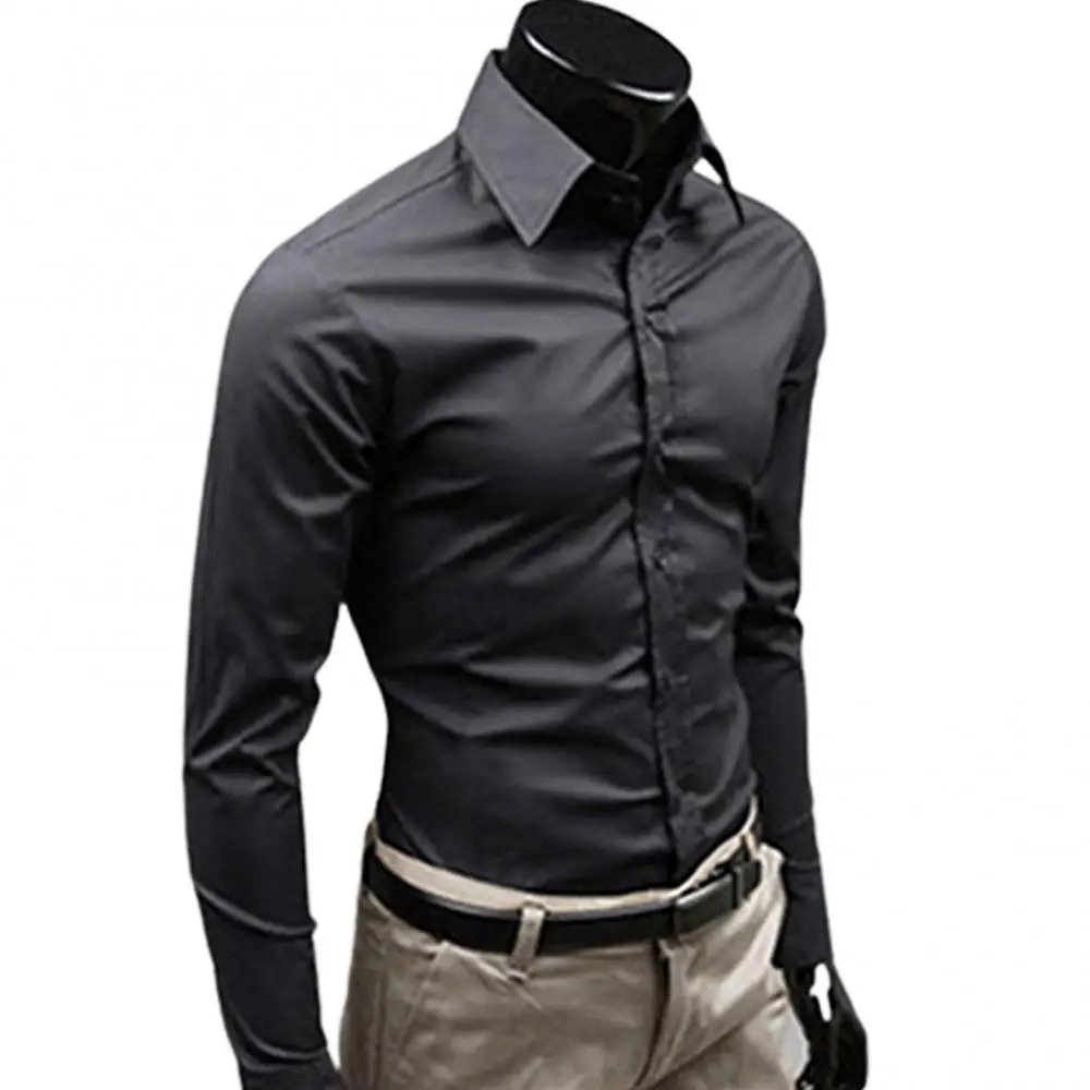 

Men's Fashion Casual Solid Candy Color Long Sleeve Slim Fit Dress Shirt Top Business Camisa T-shirt Male Formal Dress Shirt Tops