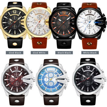 Business Quartz Japanese Movement Watch for Men Big Dial Chronograph Auto Date Luminous Pointer Leather Strap Men's Luxury Gifts-36772