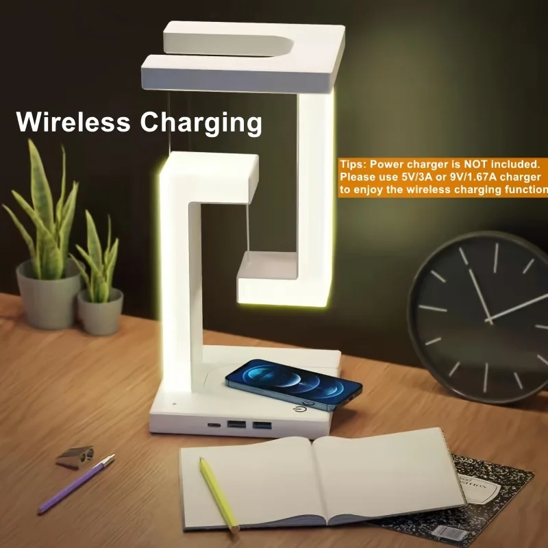 

Creative LED Lamp Floating Desk Lamp With Wireless Charging And USB Output Port Table Suspended Lamp For Office Home Bedroom