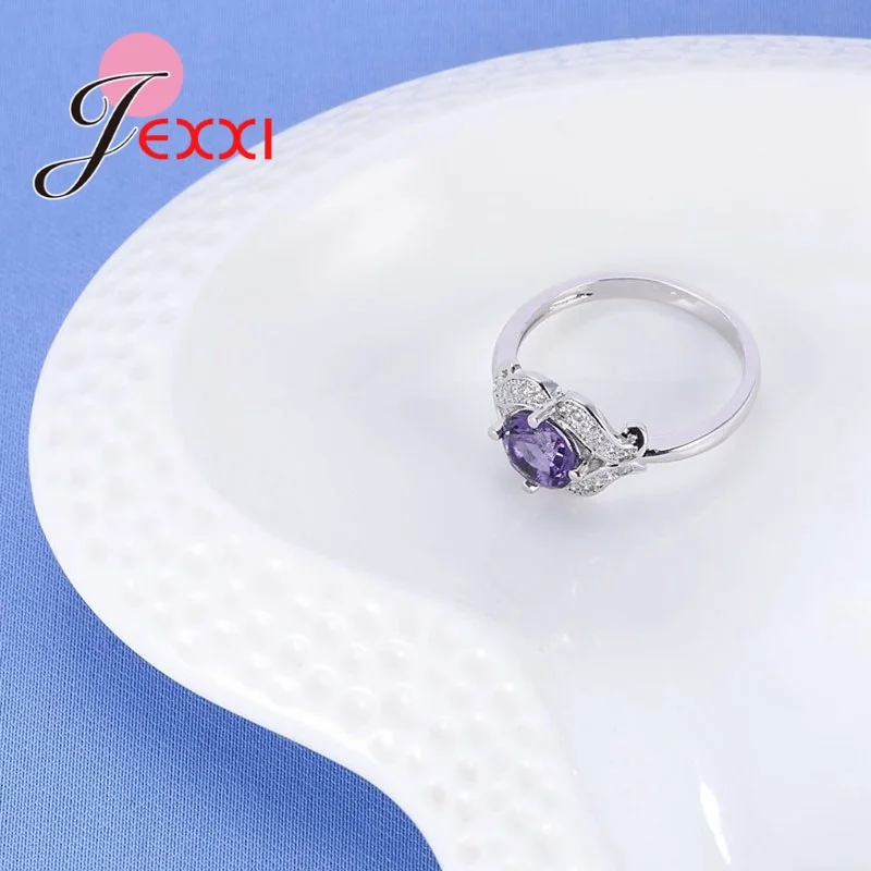 Стиль принцессы круглый кубический цирконий серебряный цвет цветное кольцо