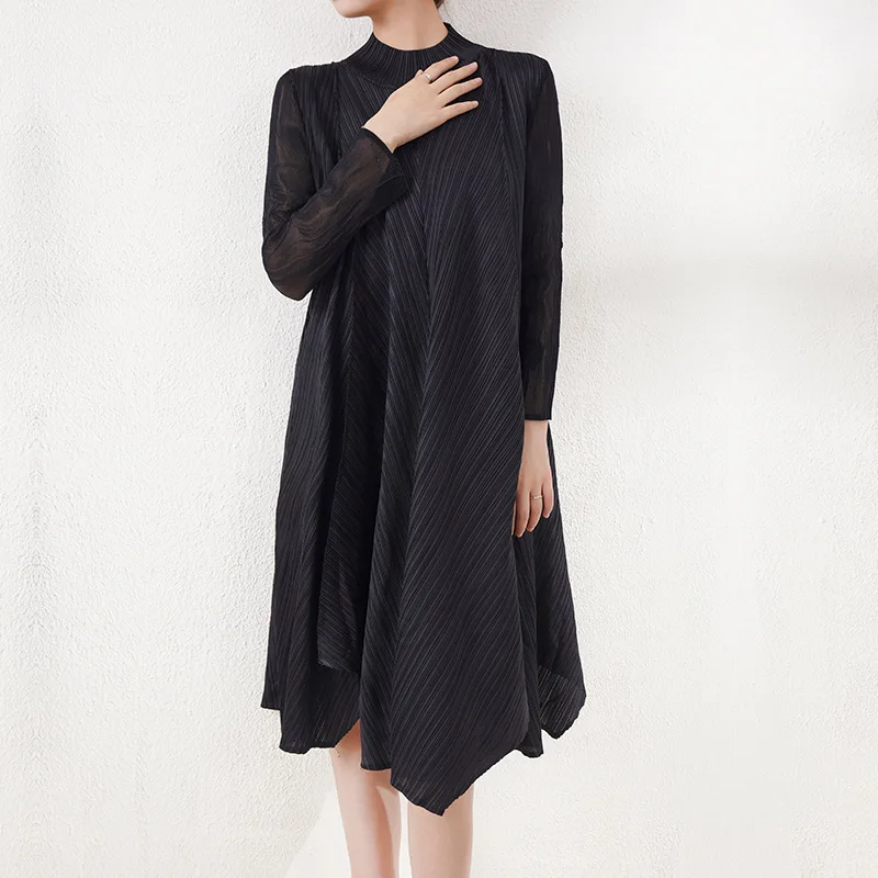 

Miyake pleated spring and autumn new Korean version large size women's temperament A-line dress women's midi skirt