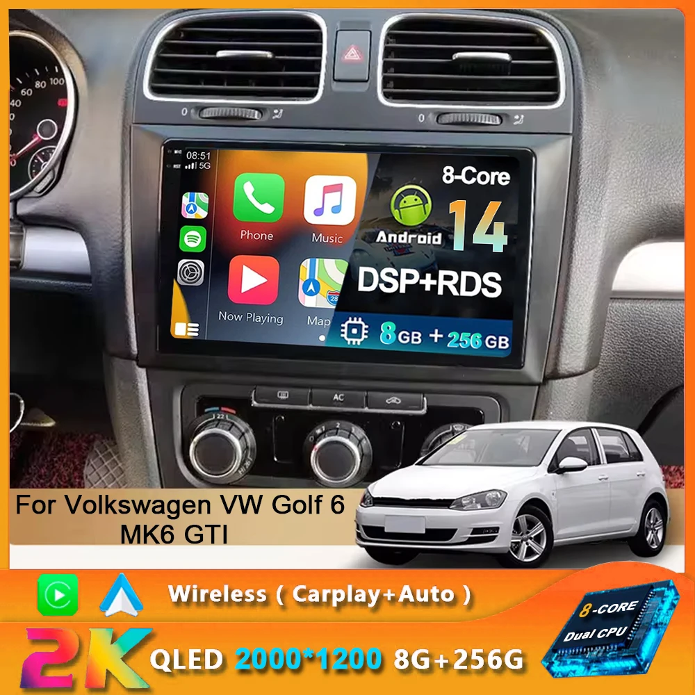 Автомобильный радиоприемник для Volkswagen VW Golf 6 MK6 GTI 2008 - 2016 беспроводной Carplay Android 14