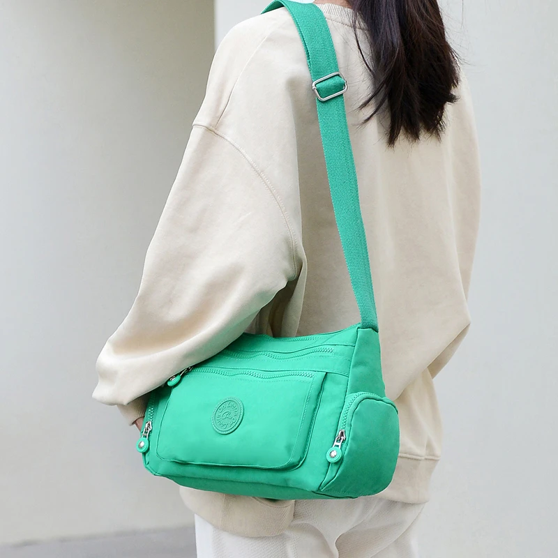 

Green Oxford Waterproof Shoulder Bag Women Casual Crossbody Bag Multifunction Shopping Handbag Large Capacity Messenger Bag