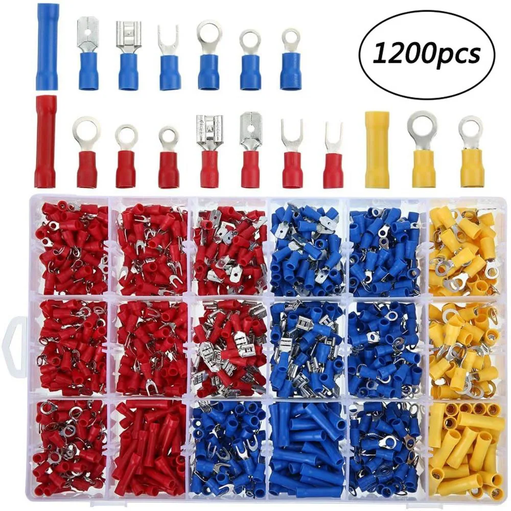 280/700/1200Pcs Assorted Spade Terminals Insulated Cable Splice Butt Connector Electrical Wire Crimp Ring Fork Set Ring Lugs Kit