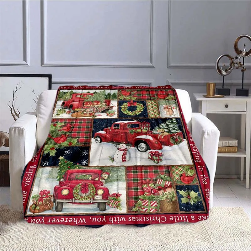 

Фланелевое Одеяло с рождественским рисунком, Рождественское украшение, покрывало для дивана, легкий флисовый удобный чехол, трактор для ро...