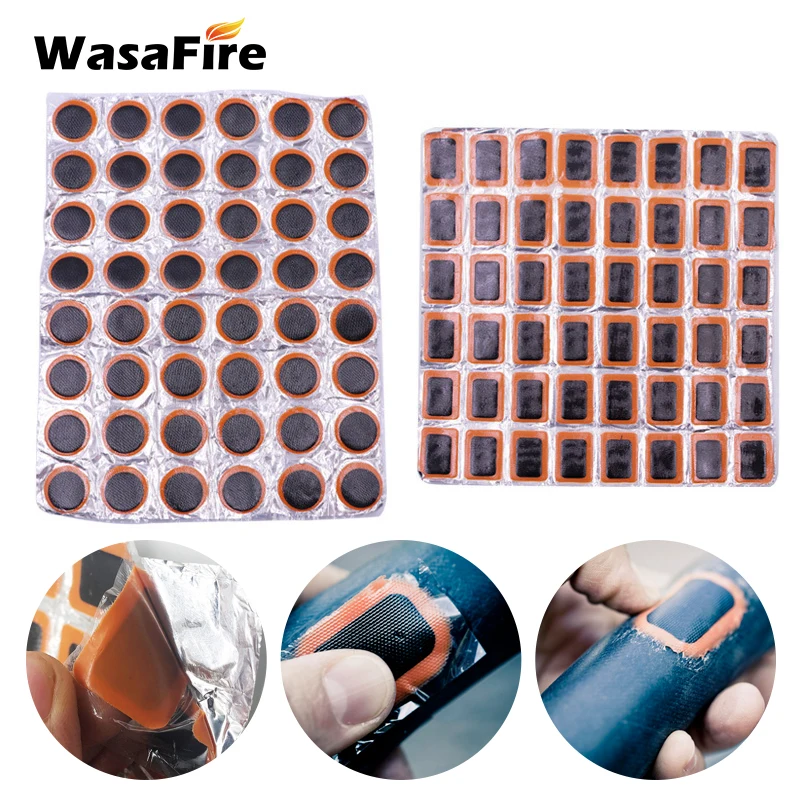 

48pcs 25mm Square/Round Bike Tire Patch Bicycle Tyre Tube Puncture Repair Rubber Patches Set Inner Tube Repair Tool Kits