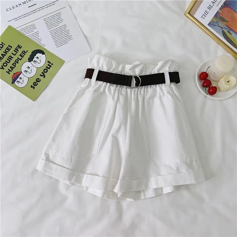 

2022 Women Summer New Fashion Students Casual Shorts Female High Waist Wide Leg Shorts Ladies Solid Color Loose Shorts Q17