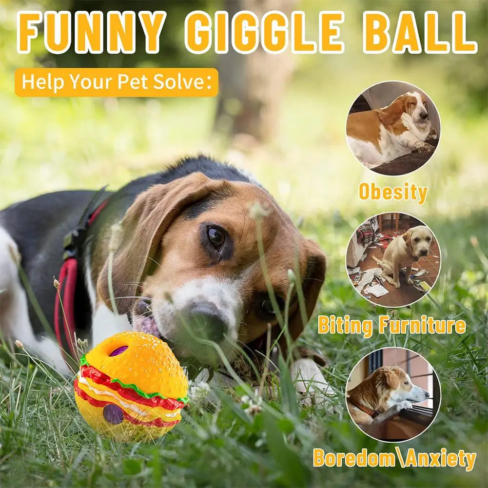 

Pet Dog Chew Toy Hamburger Shape Bite-resistant Funny Interactive Giggle Squeaky Ball For Training Playing