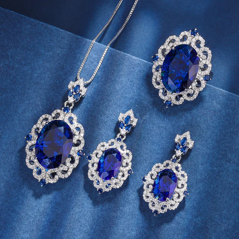 

925 Silver Exquisite Classic Brilliant CZ Luxury Jewelry Sets for Women Romantic Engagement Necklace/Ring/Earring Fine Jewelry