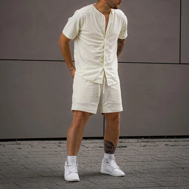2023 Summer New Casual Sports Men's Set Loose Short Sleeve T-shirt and Shorts Two Piece Set Breathable Male Tracksuits