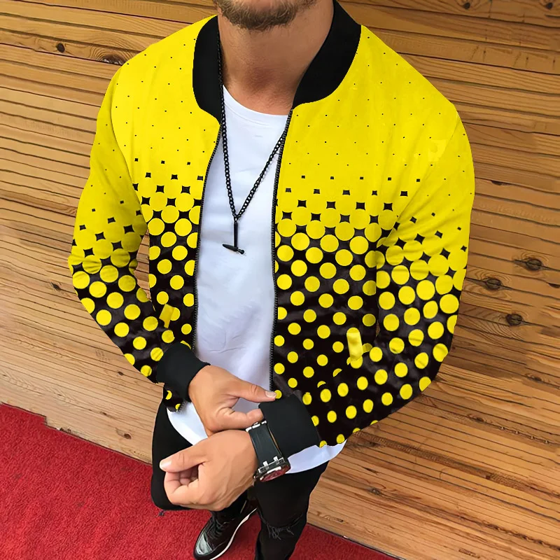

Spring and autumn new men's pilot zipper jacket men's casual street hip-hop slim yellow polka dot jacket top M-3XL
