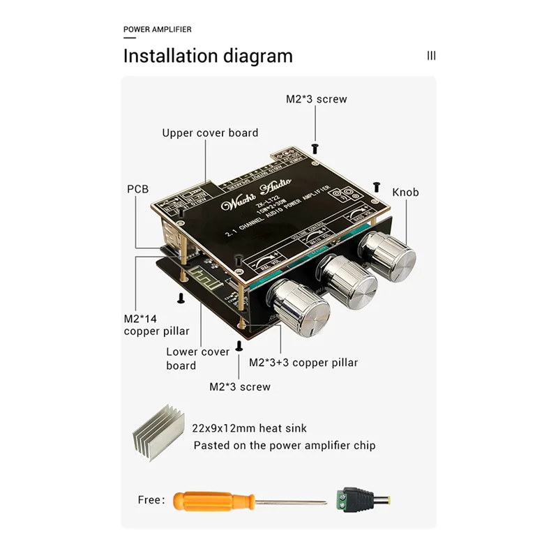 

ZK-LT22 2.1 Channel Bluetooth 5.1 AUX Digital Power Amplifier Board 2X15W+30W Speaker Stereo Audio AMP Module Home Music