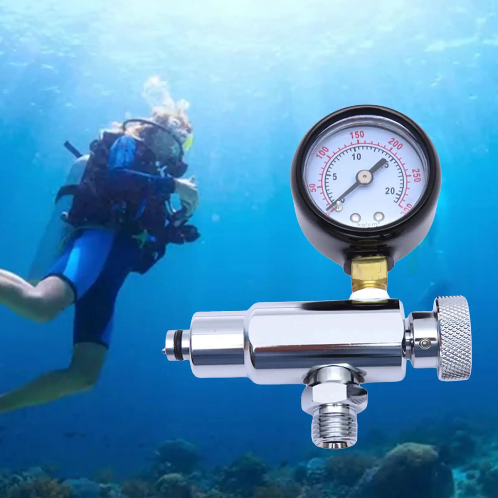 

Second Stage Scuba Diving Regulator Adjustment Tool with Gauge for Scuba Dive Durable Technicians Tools - 300 PSI