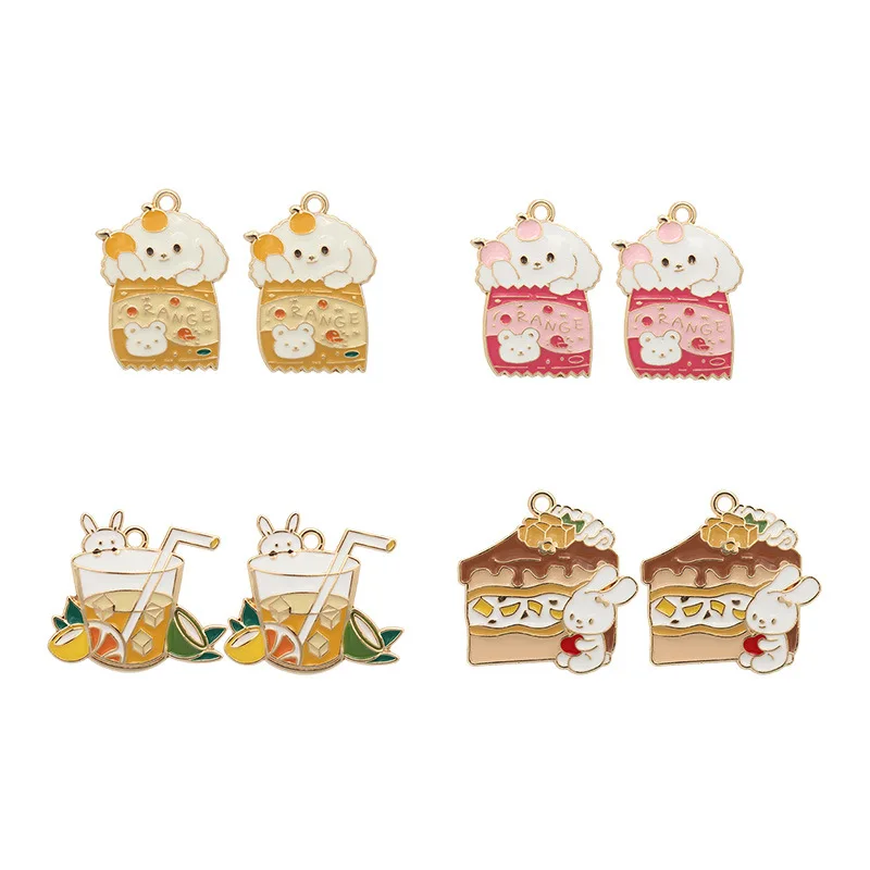 10pcs Enamel Cartoon Dog Rabbit Charms Cute Earring Pendant Necklace Keychain for Jewelry Making DIY Drip Oil Alloy Accessories |