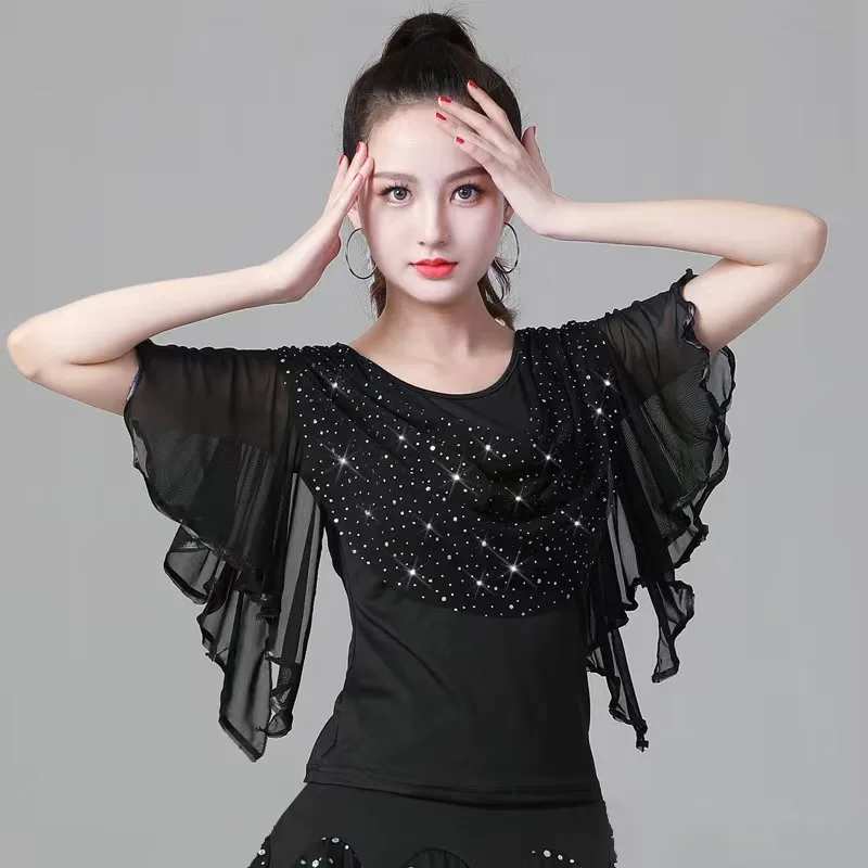 

Ruffle Ballroom Pole Dance Clothing Ballet Standard Woman Tops Latin Costume Elegant Modern Festival Outfit Jazz Street Shirt