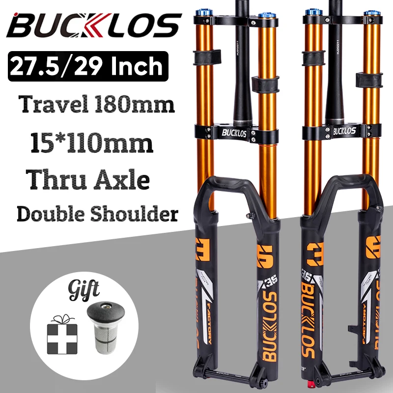 

BUCKLOS 29Inch Downhill Bike Suspension Fork Dual Crown Travel 180mm MTB Air Fork Disc Brake 15*110mm Boost Bicycle Fork E-bike