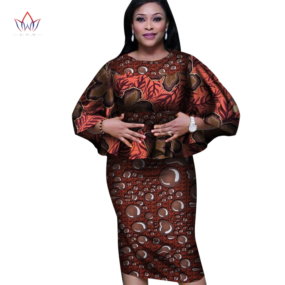 African Women clothes Summer 2 Pieces Skirts Set Dashiki Print for Women Cotton Tops and Bodycorn Skirt Women Plus Size  WY2528