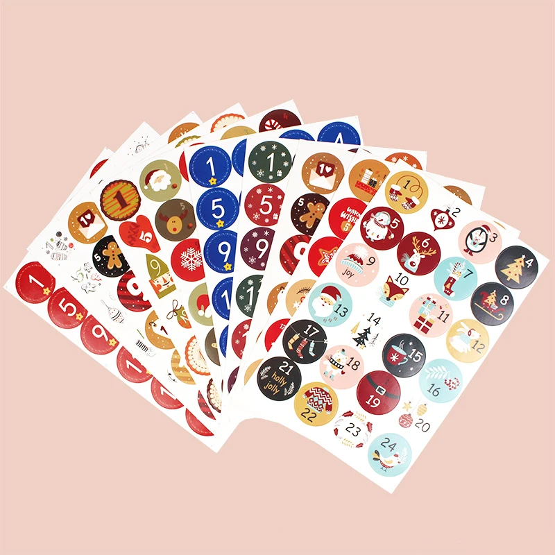 

24 Pcs/set Merry Christmas Advent Calendar Number Paper Sticker Cookie Candy Seal Stickers DIY Gift Packaging Labels Xmas Decor