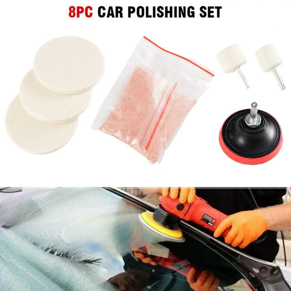 

8pcs Set Car Glass Polishing Kit 4 OZ Cerium Oxide Powder Glass Scratch Remover Buffing Felt Windscreen Car Pad Polishing