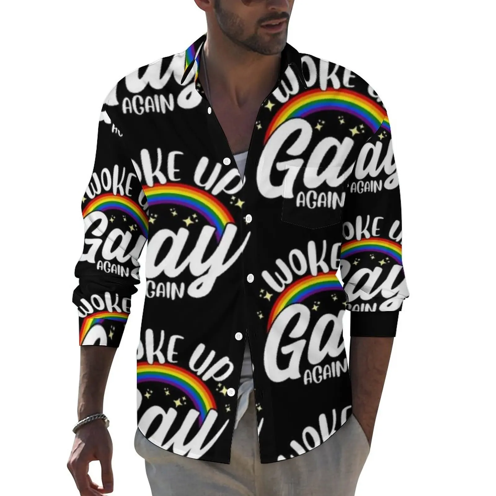 

Gay Pride Shirt LGBT Quote Casual Shirts Long Sleeve Pattern Street Style Blouses Autumn Fashion Oversize Clothes