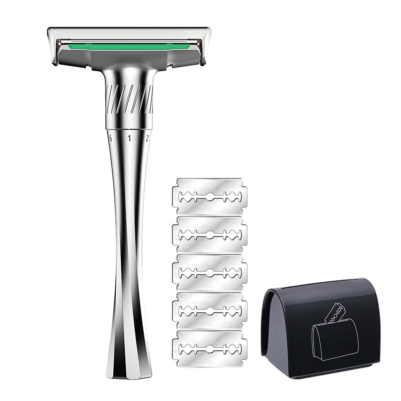 Men's Adjustable Metal Safety Razor With 5 Blades and Case Fashion Shaver