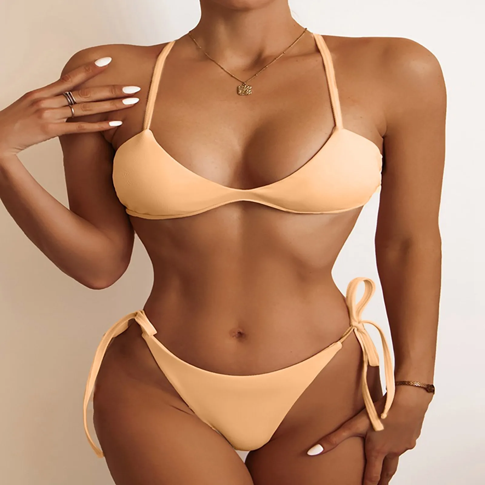 

Женский сексуальный мини-комплект бикини, однотонный купальный костюм с эффектом пуш-ап, купальник с высокой талией, пляжная одежда, бикини ...