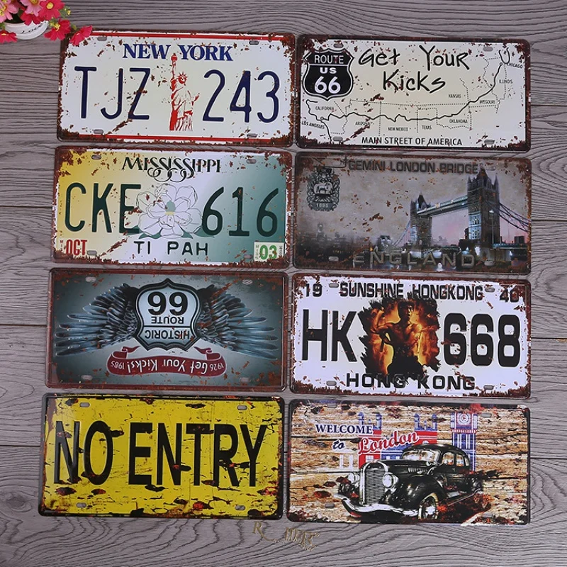 

Bar Cafe Restaurant Decoration Painting Billiard Room Club Bedroom Iron Skin Painting Retro License Plate