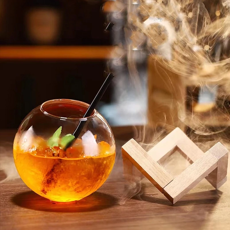 Сферический бокал для коктейля 480 мл с деревянной подставкой уникальная форма