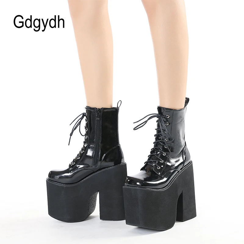 

Gdgydh/сапоги на высокой платформе; Женские уличные женские туфли в стиле панк на блочном каблуке; Cospaly; Элегантная Модная модельная обувь; Мото...